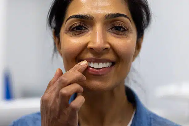 fort-greene-smile-results Close-up of a confident smile after cosmetic and restorative treatment